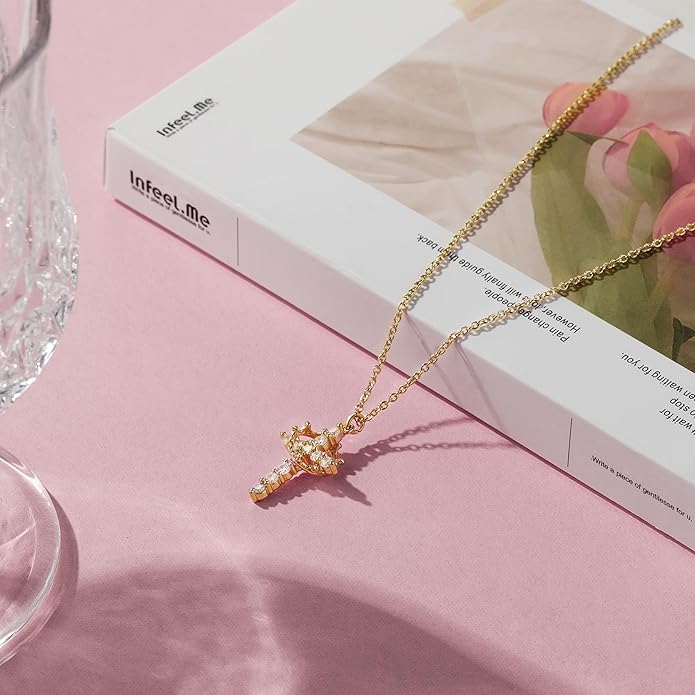 LBMLBM Cross & Crown Necklace– Embrace Elegance, Faith, and Power 🌟
