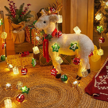 🔥Enchanting LED Christmas String Lights: Glitter Ornaments🎄, Stars & Gift Shapes✨,Santa Claus🎅, Reindeer🦌
