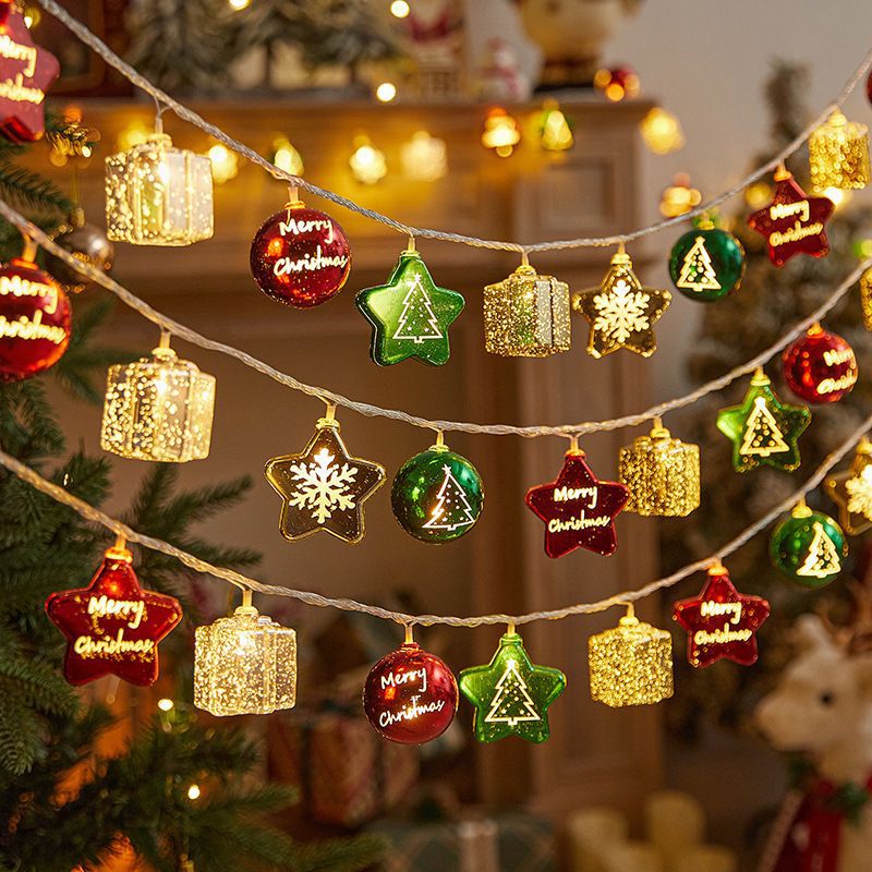 🔥Enchanting LED Christmas String Lights: Glitter Ornaments🎄, Stars & Gift Shapes✨,Santa Claus🎅, Reindeer🦌