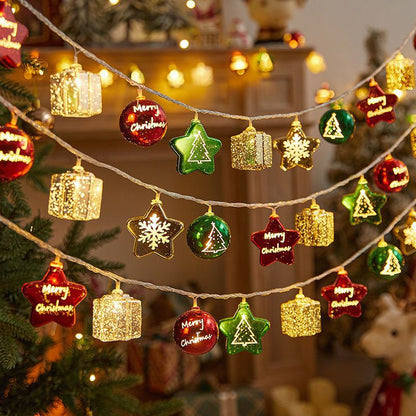 🔥Enchanting LED Christmas String Lights: Glitter Ornaments🎄, Stars & Gift Shapes✨,Santa Claus🎅, Reindeer🦌
